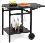 Double-Shelf Dining Cart with Folding Tabletop and 4 Extra Hooks-Black KC55778DK