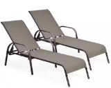 Brown 2-Piece Fabric Adjustable Outdoor Chaise Lounge Chair Recliner Patio Yard NP10547CF-2
