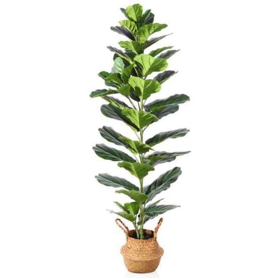 Artificial Fiddle Leaf Fig Plant in Basket, Faux Green Plant