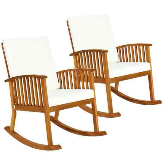 Outdoor Acacia Wood Rocking Chair with Detachable Washable Cushions