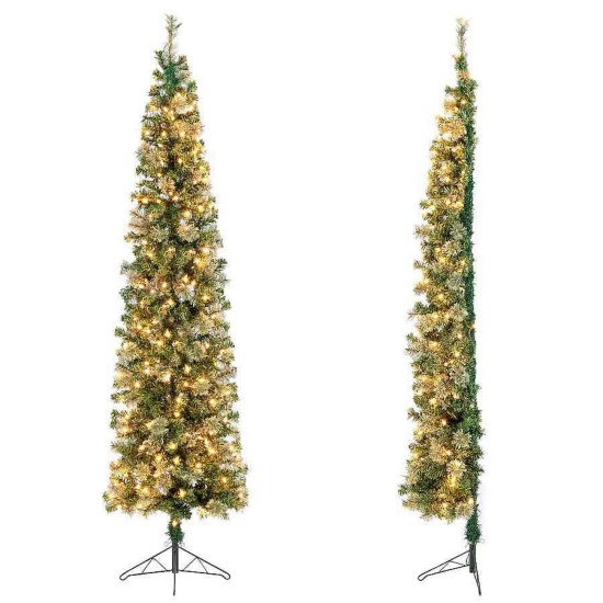 Costway 7-ft Pre-lit Slim Artificial Christmas Tree with White LED Lights