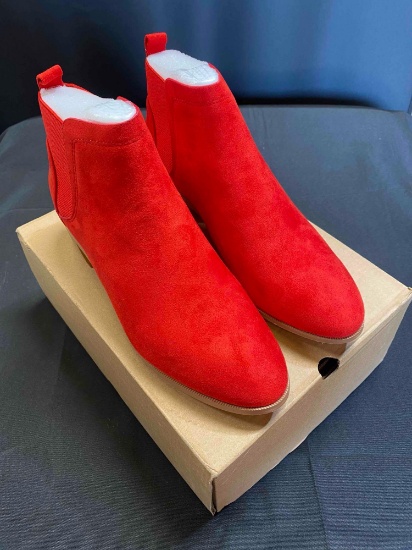 Womens Mid-heel Ankle Boots Pointed Toe Chunky Suede Slip-on Chelsea block Booties Size 7 1/2