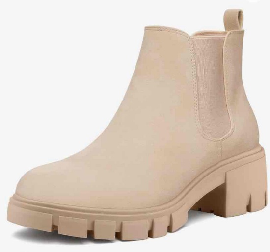 Women's Platform Chelsea Boots Lug Sole Slip On Chunky Block Heel Ankle Booties 7 1/2