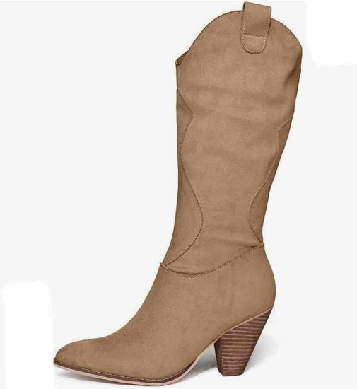 Women's Western Boots Chunky Heel Side Zipper Size 8
