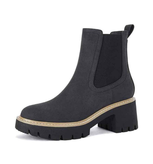 Coutgo Women's Chelsea Ankle Boots Slip-on Mid Heel Booties for Women Faux Leather Elastic Work