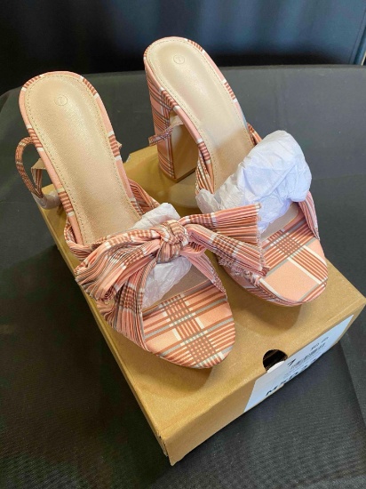 Women's Pleated Bow Knot Platform Heeled Sandals Open Toe Chunky Block Heel Ankle Buckle Strap
