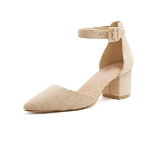 Women's Pointed Toe Pumps Ankle Strap Buckle Chunky Block Heel Dress D'Orsay Shoes Size 6