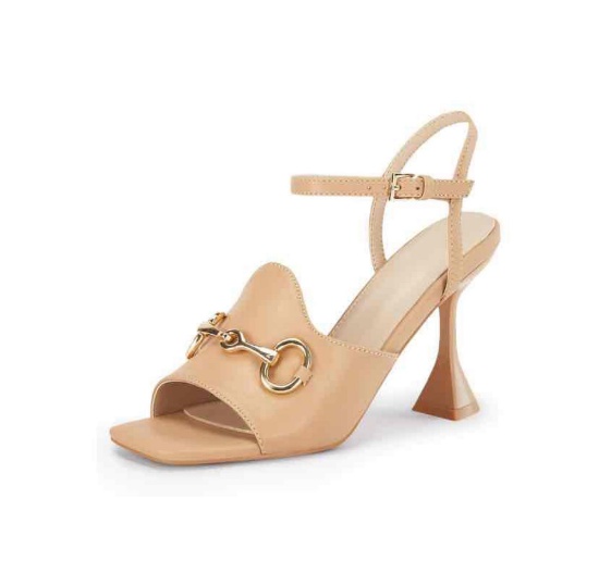 Coutgo Womens Open Toe High Heels Buckle Ankle Strap Heeled Sandals Office Shoes with Metal Chain