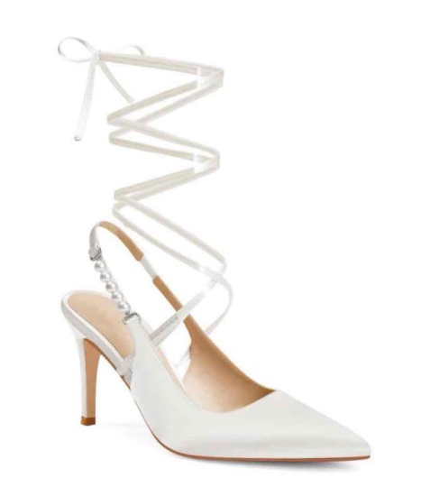 Womens Pearl Strappy Heels Sandals Sexy Satin Lace Up Heels Summer Dress Pumps Shoes Size 5 1/2