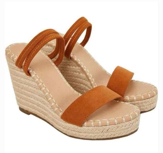 Women's Ankle Strap Wedge Sandal Open Toe Strappy Sandals Espadrille Platform Shoes Brown Size 9