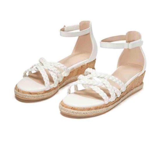 LAICIGO Girl's Platform Sandals Ankle Strap Wedge Sandal Open Toe Braided Summer Kids Shoes, White