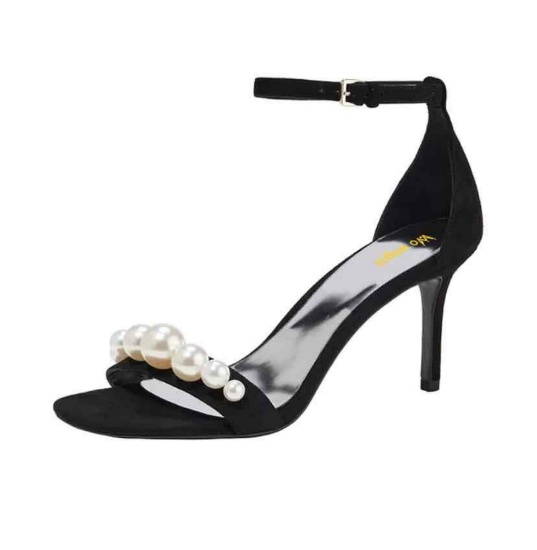 Women Pearls Open Toe Mid High Heel Sandals Ankle Strappy Stilettos Buckle Up Pumps Size 8