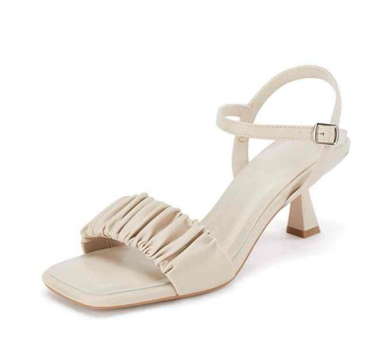 Coutgo Womens Heeled Sandals Kitten Heels Low Heel Suqare Open Toe Ruched Ankle Strap Sandal Prom