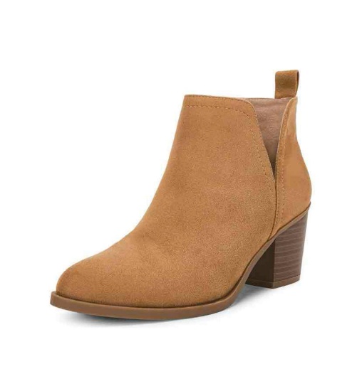 Coutgo Womens Cut Out Ankle Boots Chunky Stacked Heel Almond Toe Slip on Western Booties Size 6