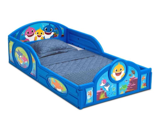 Delta Children Baby Shark Plastic Sleep and Play Toddler Bed with Attached Guardrails