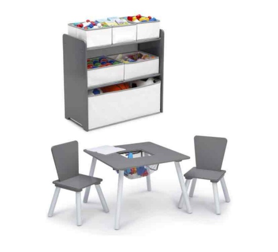 Delta Children 4-Piece Toddler Playroom Set, Grey/White