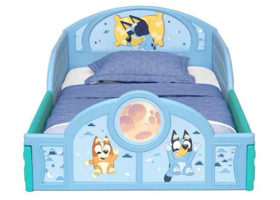 Delta Children Bluey Sleep and Play Toddler Bed with Built-In Guardrails