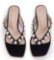 Womens Chunky Heel Flip Flops Pearl Sandals Square Toe Mules Slip On Slides Slippers, Black