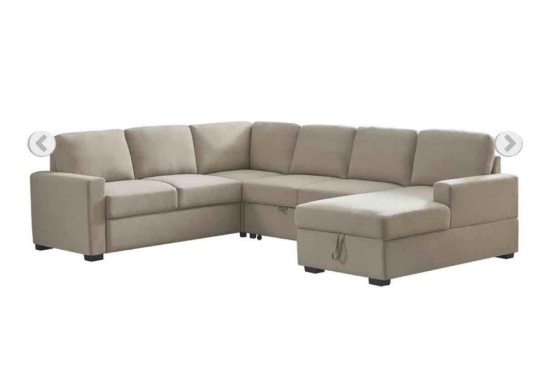 115.5" Wide Fabric Linen Left Hand Facing Sectional Sleeper Sofa Bed&Couch-Beige
