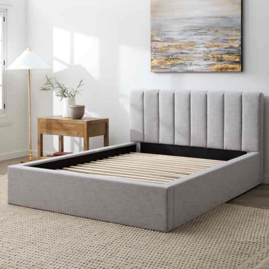 Queen Stone Delmar Upholstered Platform Bed