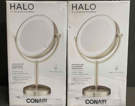 2 Pack of CONAIR HALO advanced LED rechargeable lighted mirror