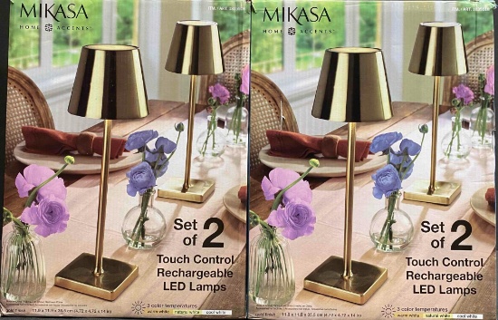 2 Pack of MIKASA HOME ACCENTS Set of 2 Touch Control Rechargeable LED Lamps