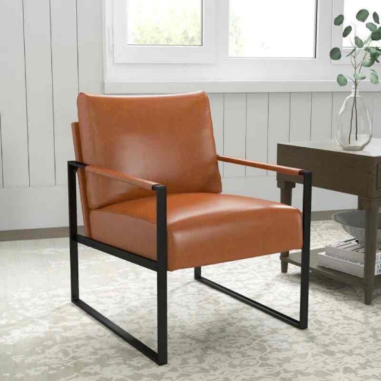 Achilina 24.4'' Wide Vintage Soft Vegan Leather Arm Accent Chair