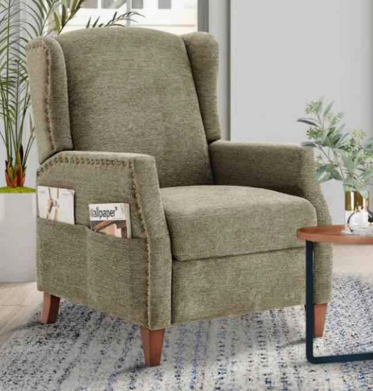 Nail-head Upholstered Push Back Recliner With Storage Pocket