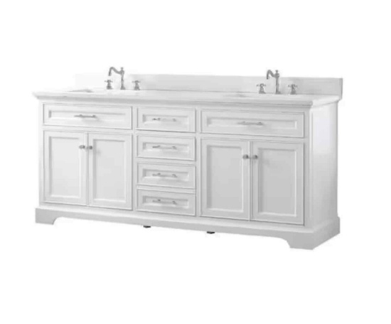 Thompson 72 in. W x 22 in. D Bath Vanity in White with Engineered Stone Vanity Top in Carrara White