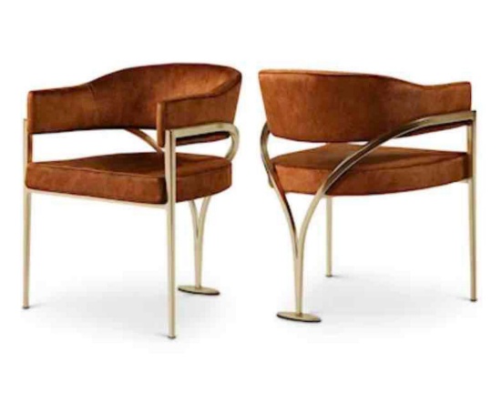 Madelyn Cognac Velvet Dining Chair (Set of 2)