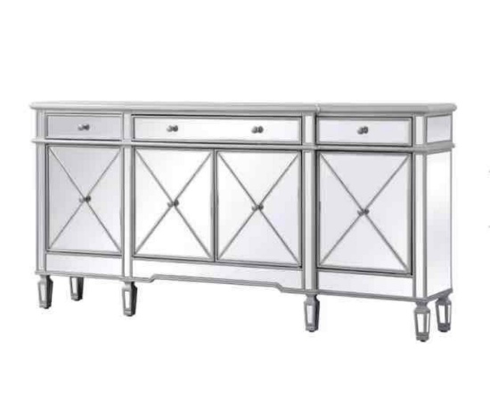72 Inch Mirrored Credenza in Silver by Elegant