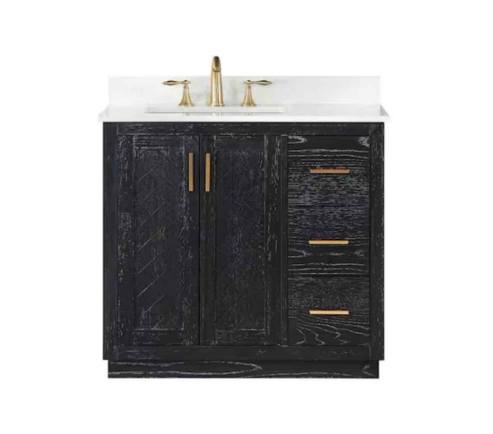 Altair Gazsi 36 in. W x 22 in. D x 34 in. H Bath Vanity in Black Oak with Grain White Composite