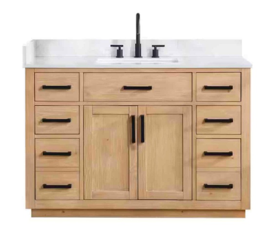Altair Gavino 48 in. W x 22 in. D x 34 in. H Bath Vanity in Light Brown with Grain White Composite