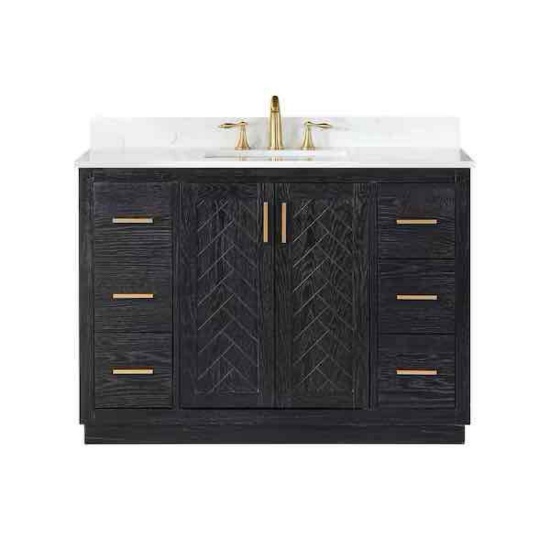 Altair Gazsi 48 in. W x 22 in. D x 34 in. H Bath Vanity in Black Oak with Grain White Composite