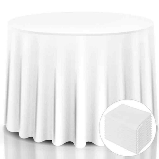 Costway 10 pcs 120'' Round Tablecloth Polyester For Home Wedding Restaurant Party White