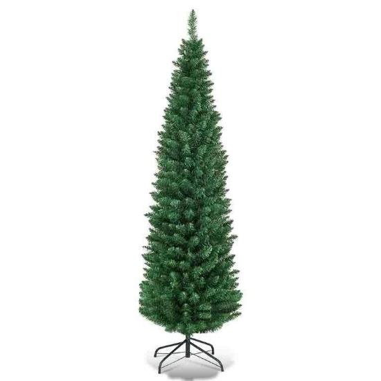 5Ft PVC Artificial Pencil Christmas Tree Slim Stand Green