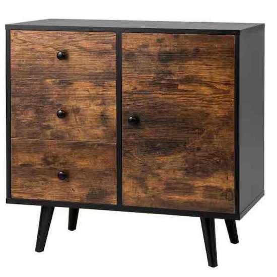 Mid-Century Rustic Brown Storage Accent Cabinet Multipurpose Wood Shelf Organizer