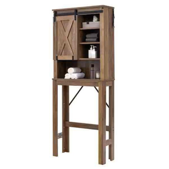 Costway Toilet Storage Rack with Sliding Barn Door and Adjustable Shelves