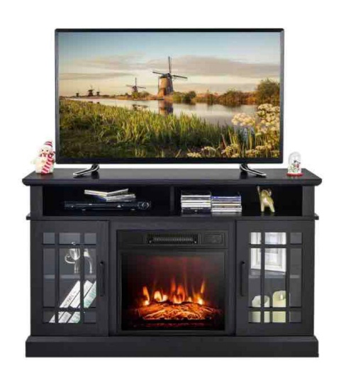 Costway 48 Inch TV Stand with 1400W Electric Fireplace