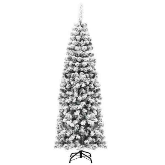 Costway 6 ft. White Unlit Light Type Flocked Classic Pencil Artificial Christmas Tree