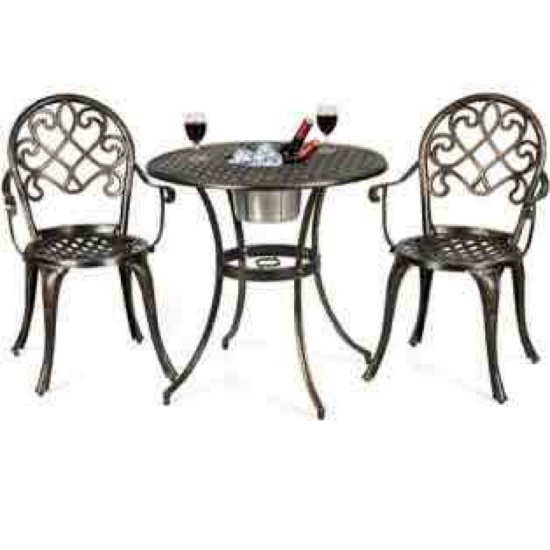 Costway 3PCS Patio Dining Set Aluminum Bistro Attached Removable Ice Bucket