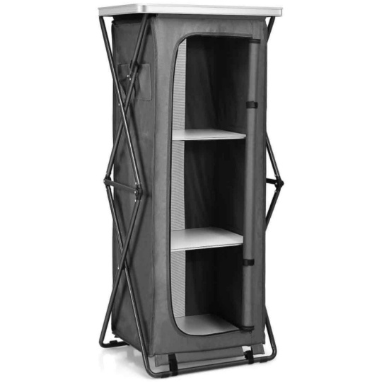 Costway 25 in. x 18 in. x 55 in. Grey Folding Pop-Up Cupboard Compact Camping Storage Cabinet with