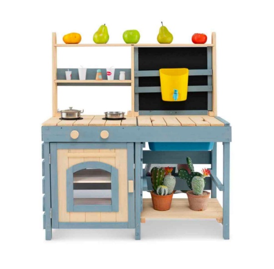 2-In-1 Outdoor Mud Kitchen with Faucet and Extra Chalkboard