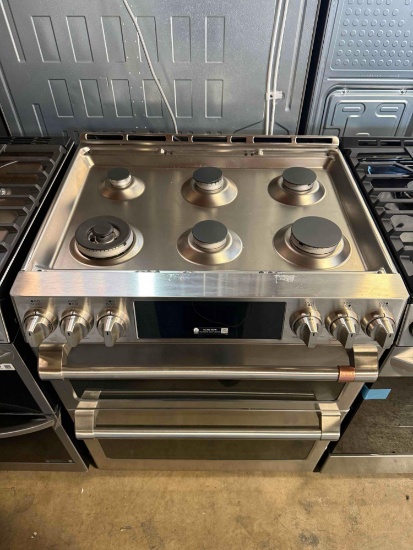 Cafe 30 in. 6.7 cu. ft. Smart Slide-In Double Oven Gas Range in Stainless Steel with True