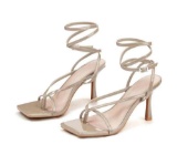 Women's Lace Up Heeled Sandals Flip Flop Pumps Square (Size9)
