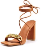 LAICIGO Womens Square Toe Sandals Chunky Block High Heels Lace Size 9