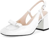 Coutgo Women's High Heels Chunky Block Heel Square Toe Bow Size 11