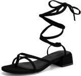 Coutgo Women's Strappy Lace Up Heeled Sandals Summer Flat Sandals