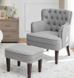 Chair with Ottoman, Living Room Chair, Footrest Set Vintage Brass Studs