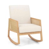 Rocking Chair with Rattan Armrests and Upholstered Cushion